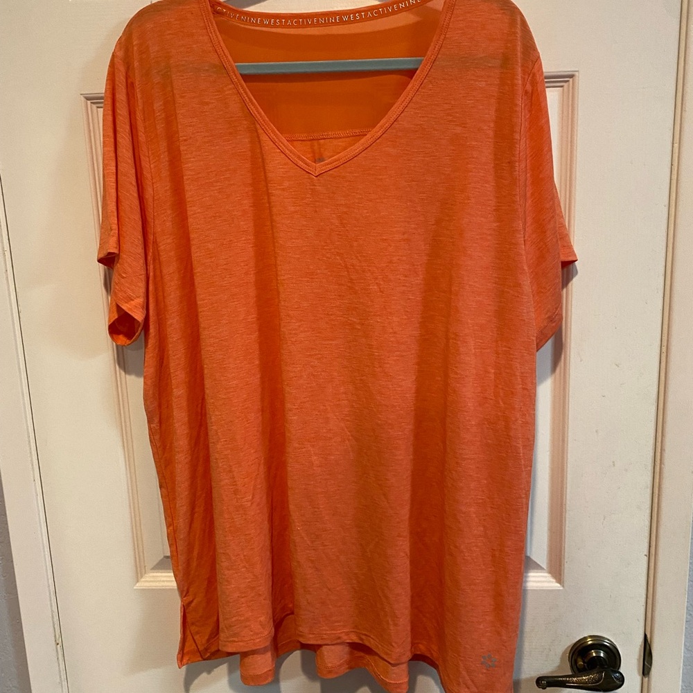 Nine West Bright Orange V-Neck Short Sleeve Top